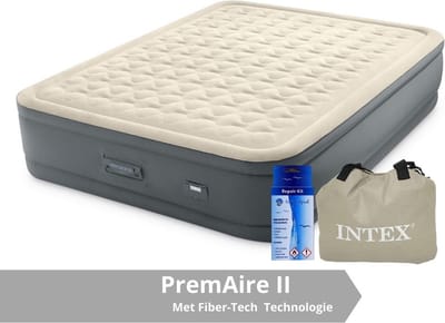 Intex PremAire II - Luchtbed - 2 Persoons - Inclusief Ingebouwde Electrische Pomp en Reparatieset - 203x152x46 cm - PVC - Grijs