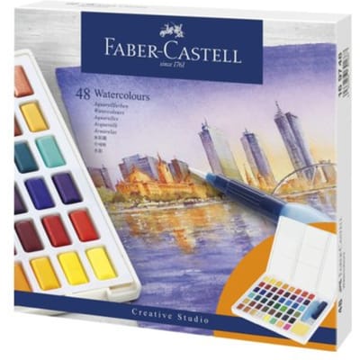 Faber-Castell waterverf - box met napjes - afneembaar palet - 48 kleuren - FC-169748