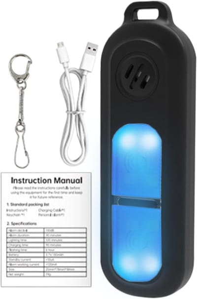 Persoonlijk Alarm - Veiligheidssirene Sleutelhanger - Persoonlijke Veiligheid - 130 dB Geluid - 8.5 x 6 x 2 cm - Zwart