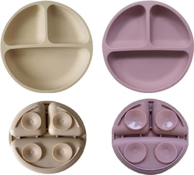 2 Stuks - Kinderbord - Baby bordjes met 4 zuignappen - Beige en Roze