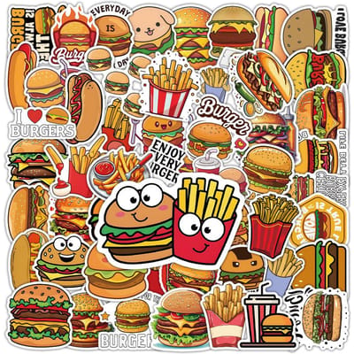 1050 Stuks Burger Friet Cartoon Doodle Mode Gepersonaliseerde Decoratie Mobiele Telefoon Waterdichte Sticker Kinder Speelgoed brown
