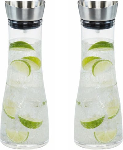 Glazen Waterfles Karaf Met Roestvrijstalen Zeef - 1 Liter - 2 Stuks