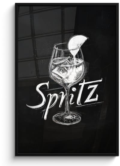 Poster in lijst - Fotolijst 80x120 cm - Posters - Glas spritz - Krijtletters - Ijsblokjes - Citroen - Posterlijst zwart - Decoratie - Wanddecoratie woonkamer - Muurdecoratie slaapkamer