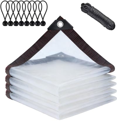 waterdicht, transparant, met ogen, afdekzeil, tuinmeubelen, voor buiten, regendicht, plantenisolatie, meubels, stofdicht, met bindtouw, 2 x 1 m