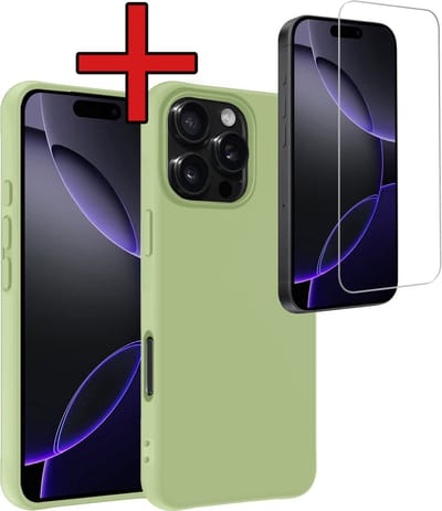 Hoesje - Met Screenprotector - Geschikt voor Apple iPhone 16 Pro - Sterk & Shockproof - Telefoon Hoes - Back Cover - Siliconen Case - Telefoonhoes - Groen