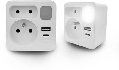 Plast-Rol W-72022 - Verlengsnoer - 2 Gaten - 1x USB-A - 1x USB-C - Nachtlampje