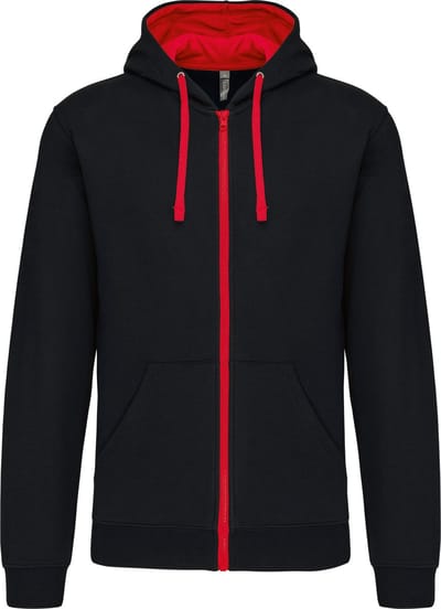 Kariban Herensweater met rits en capuchon in contrasterende kleur K466 - BLACK / RED - XS