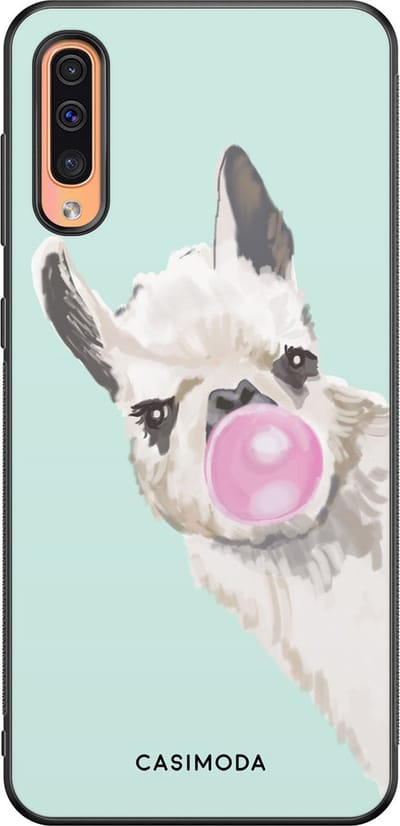 Casimoda® hoesje - Geschikt voor Samsung Galaxy A50 - Retro Lama - Zwart TPU Backcover - Geen opdruk - Blauw