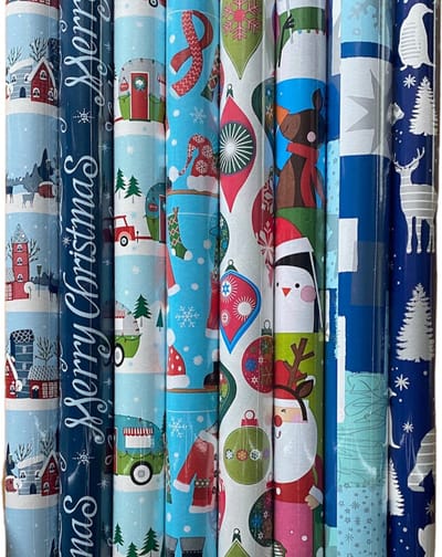 FESTIVE GIFTS Inpakpapier - Cadeaupapier - 200 x 70cm - 8 rollen - Kerst - Luxe Cadeauverpakking - Kleurrijk