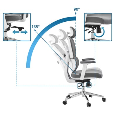Ergomy WF 2 | Stof / Mesh | Frame: Wit - Professionele bureaustoel Grijs