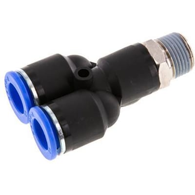 12mm x R3/8'' Y-koppeling Messing/PA 66 Insteekfitting Buitendraad Draaibaar NBR