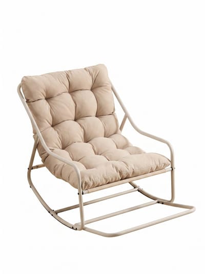 Schommelstoel voor buiten - Schommelstoel met dik kussen - Verstelbare schommelbeweging - Roestbestendig - 130 kg - Woonkamer en Tuin - 75x116x82cm - Beige