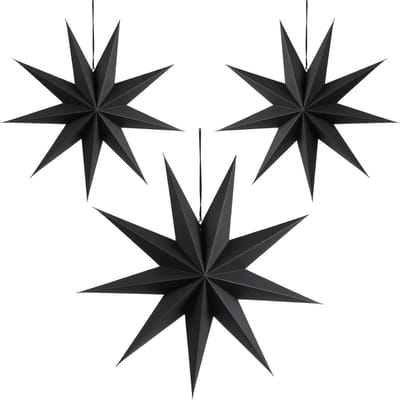 GELLDG Zwarte papieren sterren - Set van 3 - 30 cm - Opvouwbare sterdecoraties - Ophangbare papieren sterren - Kunnen worden gebruikt als tafeldecoratie - Geschikt voor bruiloften, verjaardagen en advent