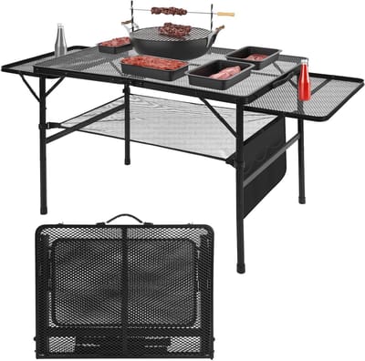 Opvouwbare Grilltafel - Draagbare Buiten Tafel - Kamperen en Picknick - In Hoogte Verstelbaar - 3 x 2 ft - Zwart