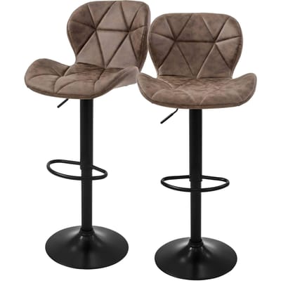 Barkruk set van 2 bruin kunstlederen bekleding met rugleuning en voetensteun in hoogte verstelbaar 59-79cm ML-Design