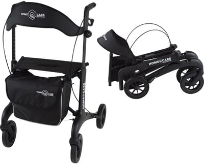 Homecare Ultra lichtgewicht Carbon Rollator - Slechts 5,8 kg - Dubbel opvouwbaar - met Reistas - tot 150 kg - Zwart
