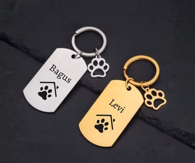 Gouden RVS Hondenpenning met Hondenpoot en Huisje | inclusief Graveren | Hondenpenning met Bedeltje | Petshop Seven®