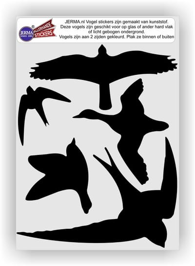 Jerma - Vogels - Raamstickers - set 5 st - 5 div. afmetingen - Zwart - Zelfklevend - Plasticfolie