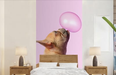 Behang - Fotobehang - Hond - Dieren - Kauwgom - Roze - 120x240 cm - Foto behang - Dieren behang