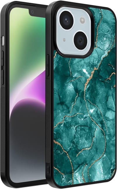 Smartphonica Telefoonhoesje voor iPhone 14 met marmer opdruk - TPU backcover case marble design - Goud Groen geschikt voor iPhone 14