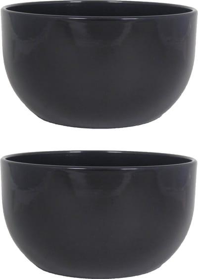 2x stuks bloempot schaal in kleur glanzend zwart keramiek voor kamerplant H14 x D26 cm- plantenpotten binnen