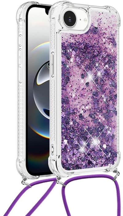 Coverup Hoesje - Geschikt voor iPhone 16e / 17e Hoesje - Coverup Liquid Glitter Back Cover met Koord - Paars