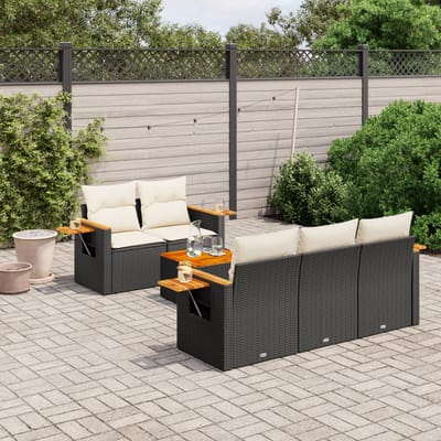 vidaXL - 6-delige - Loungeset - met - kussens - poly - rattan - zwart
