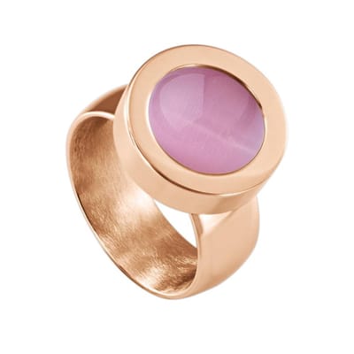 Quiges RVS Schroefsysteem Ring Rosékleurig Glans 16mm met Verwisselbare Cat's Eye Roze 12mm Mini Munt