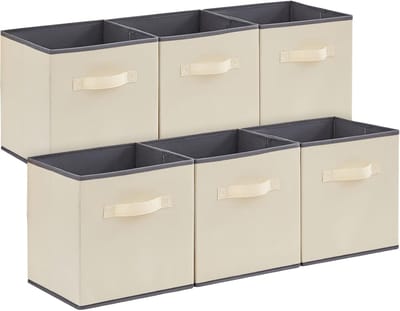Famanu – Inklapbare kubus opbergdozen 8-pack - stoffen opbergmanden met handgrepen - 33 x 38 x 33 cm - grijs - duurzaam en stevig