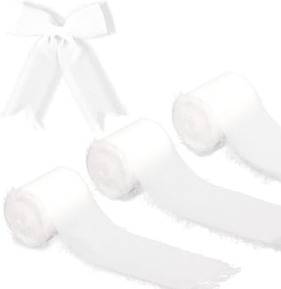 3 Rollen Chiffonlint 3.8cm x 5m, Handgemaakt Fringe Lint voor Fotografie, Decoratie en Ambachten (Wit)