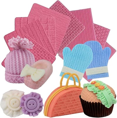 Set van 8 Siliconen Stempels voor Breien en Suikerwerk Decoratie, Perfect voor Taart, Cupcakes en Kleien