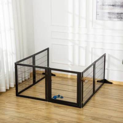 HAUSS SPOLE Hondenhek - Dubbelzijdig Opvouwbaar - 432 x 36 x 70 cm - Grenenhout en Staal - Zwart - Voor Deuropeningen, Trappen en Woonruimtes