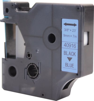 KATRIZ® huismerk label tape voor Dymo 40916 | LabelManager PNP/LabelPoint 150/Protable Labeler PL200/RhinoPRO 5200/6000 | Zwart op Blauw | 9mm*7m |  1 stuk