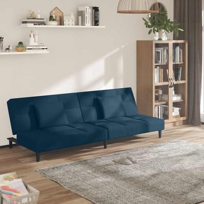 vidaXL - Slaapbank - 2-zits - met - 2 - kussens - fluweel - blauw