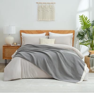 Omkeerbare Chenille Wafeldeken - Zachte Gebreide Deken voor Bank en Bed - Lichtgewicht Warme Plaid - 152 x 203 cm - Grijs