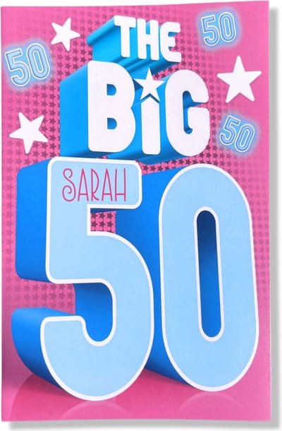 The Big 50 Sarah! Luxe verjaardagskaart Sarah - 12x17cm - Gevouwen Wenskaart inclusief envelop - Leeftijdkaart
