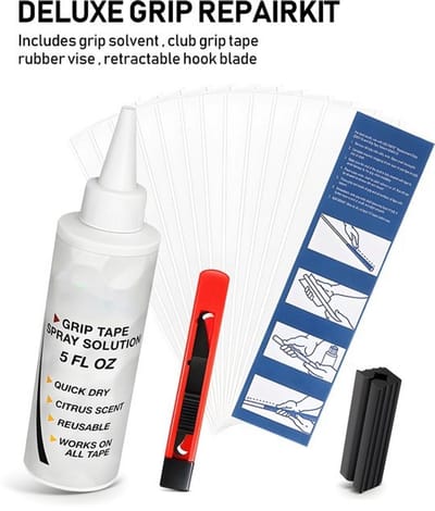 Stripe golf grip vervangset met klem, grip tape, solvent en hook mes