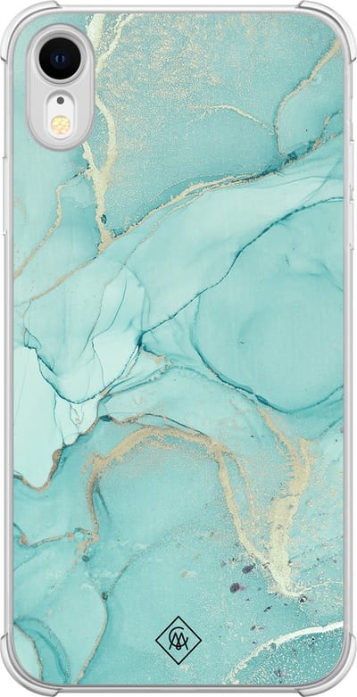 Casimoda® hoesje - Geschikt voor iPhone XR - Marmer mint groen - Shockproof case - Extra sterk - TPU/polycarbonaat - Mint, Transparant