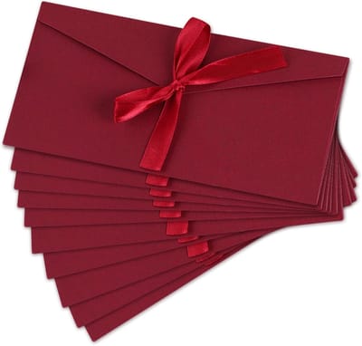 10-pack Retro Kraft Gesp enveloplen, geld- en cadeau-enveloppen met linten, vintage voor uitnodigingen, Moederdag, Thanksgiving, Valentijnsdag (Rood)