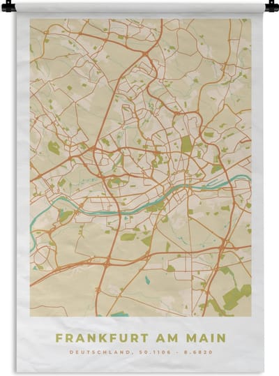 Wandkleed - Wanddoek - Stadskaart - Frankfurt am Main - Kaart - Plattegrond - Vintage - 120x180 cm - Wandtapijt