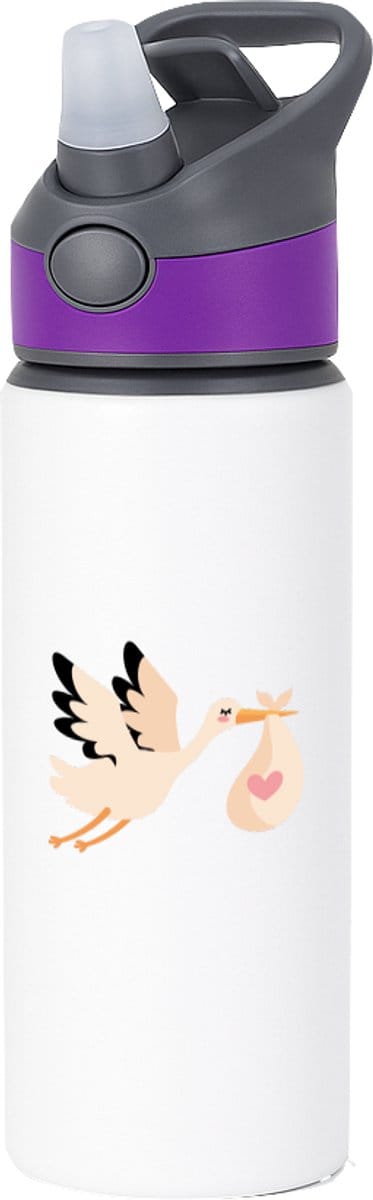 Hacebo® - Ooievaar waterfles met rietje paars - Vogels - Dieren liefhebbers - Geboorte cadeau - kraamcadeau - dieren - water fles - 650ML