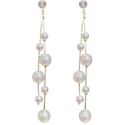 Grote kleine simulatie parel lange oorbellen damesmode kwast oorbellen sieraden cadeau wit