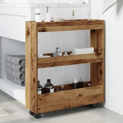 vidaXL - Opbergtrolley - smal - 3-laags - bewerkt - hout - oud - houtkleurig