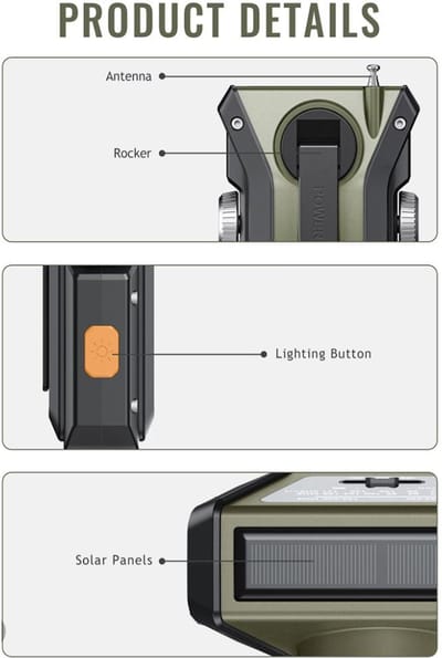 JouwCrisisPakket - AM / FM Noodradio - Met Led Zaklamp, SOS-alarm - Draagbare Weerradio - 4000Mah Powerbank - Oplaadbaar - CE Gecertificeerd - Grijs