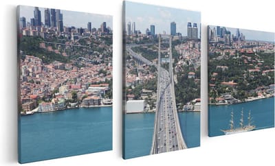 Artaza Canvas Schilderij Drieluik Istanbul Bosporus Brug Vanaf Boven - 120x60 - Foto Op Canvas - Canvas Print