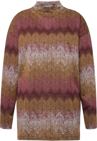 Studio Untold - Dames - Longsleeve oversized glitter zigzag-strepen zijsplit - Chianti - Maat 42+