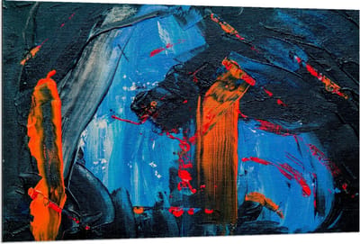 Dibond - Schilderij Verfstrepen (zwart/blauw/oranje) - 120x80cm Foto op Aluminium (Met Ophangsysteem)