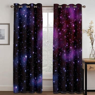 Mooie Nachthemel Maan ster Dun 2 Stuks Dunne Gordijnen voor kinderen kind meisje mannen vrouwen Woonkamer Slaapkamer Raambekleding Decor 50W130H(CM) 2PCS&Grommet Top black