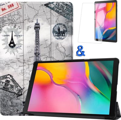 Hoesje - Geschikt voor Samsung Galaxy Tab A 10.1 (2019) - Met Screenprotector - Hardcover Book Case - Trifold Bookcase Hoes - Hard Cover - Tablethoes - Eiffeltoren