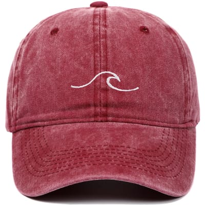 Geborduurde Baseballpet met Golvend Patroon voor Mannen Vrouwen Vintage Gewassen Katoen Klep Zonnehoed Buiten Sport Slijtage Papa Hoeden (wine red,Adult) brown